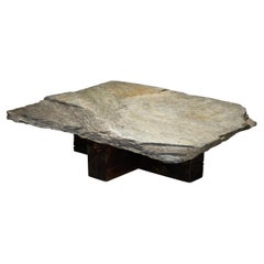Low Brutalist Coffee Table with Slate Tabletop, Spain 1970s