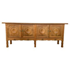 Low Brutalist Oak Sideboard, Henning Kjærnulf, Denmark, 1960s