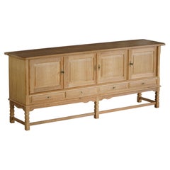 Low Brutalist Sideboard in Oak, Danish Mid Century, Henning Kjærnulf, 1960s