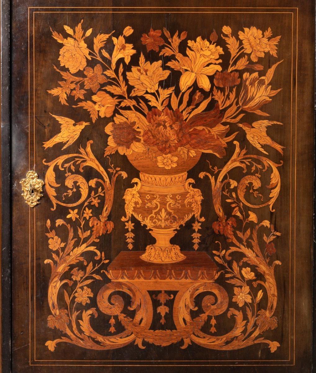 French Low cabinet in marquetry and bone inlay, Napoleon III period. For Sale