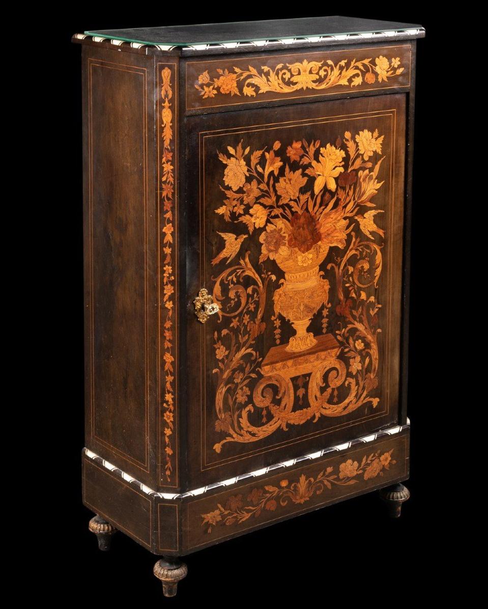 Bone Low cabinet in marquetry and bone inlay, Napoleon III period. For Sale