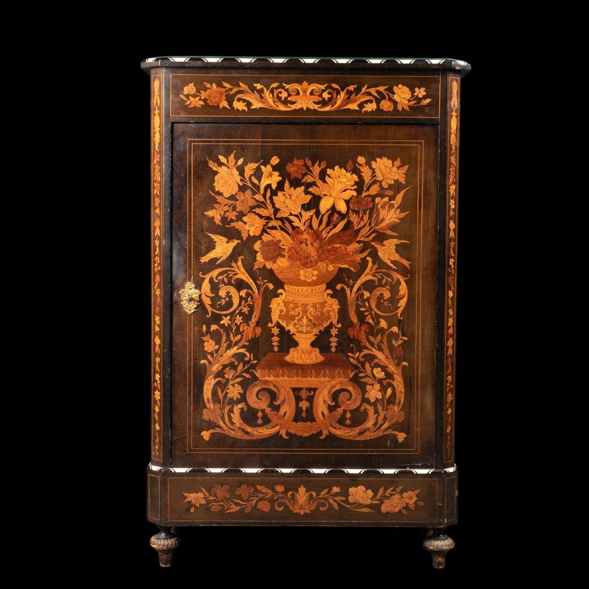Low cabinet in marquetry and bone inlay, Napoleon III period. For Sale 1