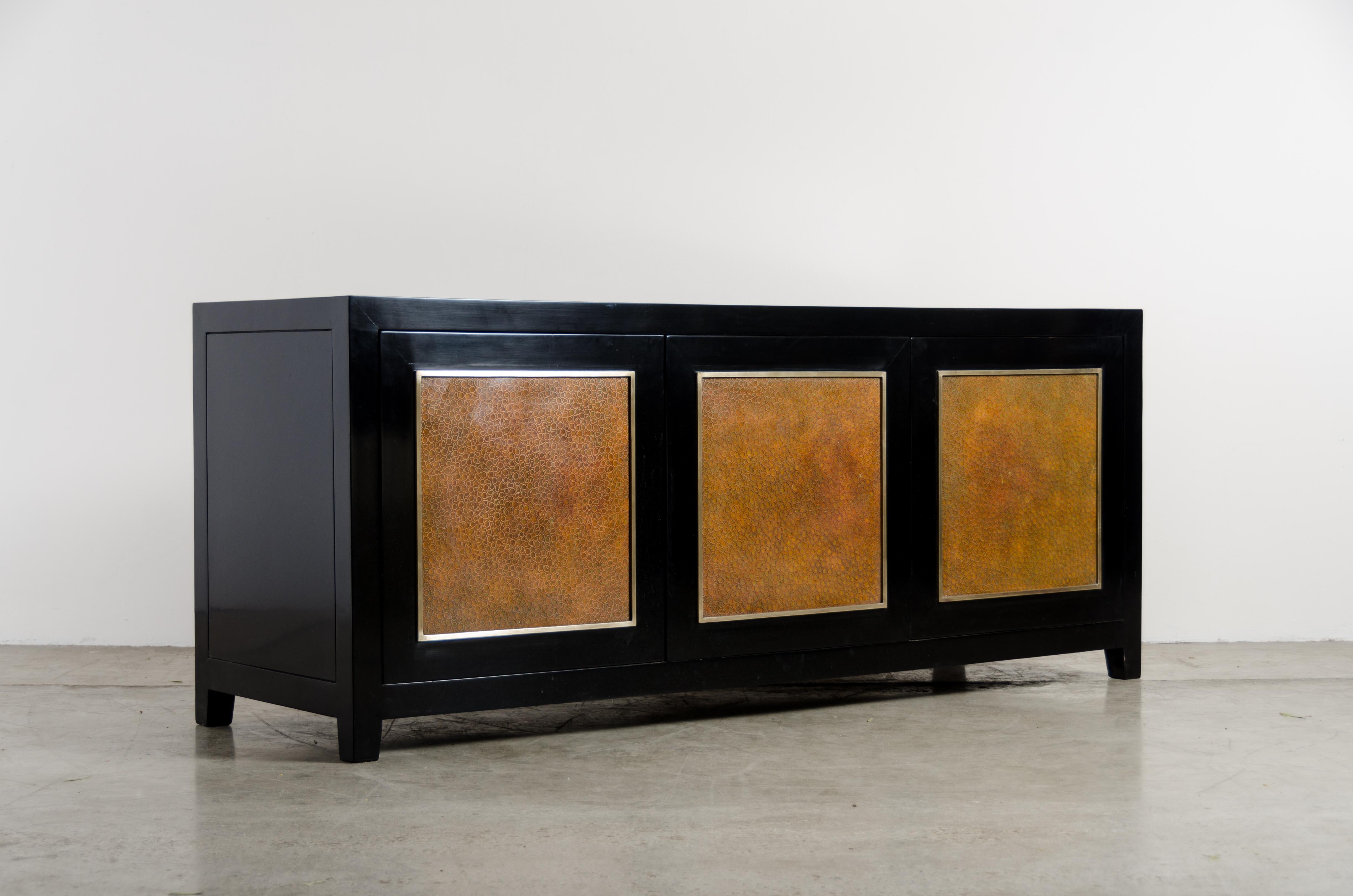 Cloissoné Low Cabinet with Amber Shargreen Cloisonné Panel by Robert Kuo, Limited Edition For Sale