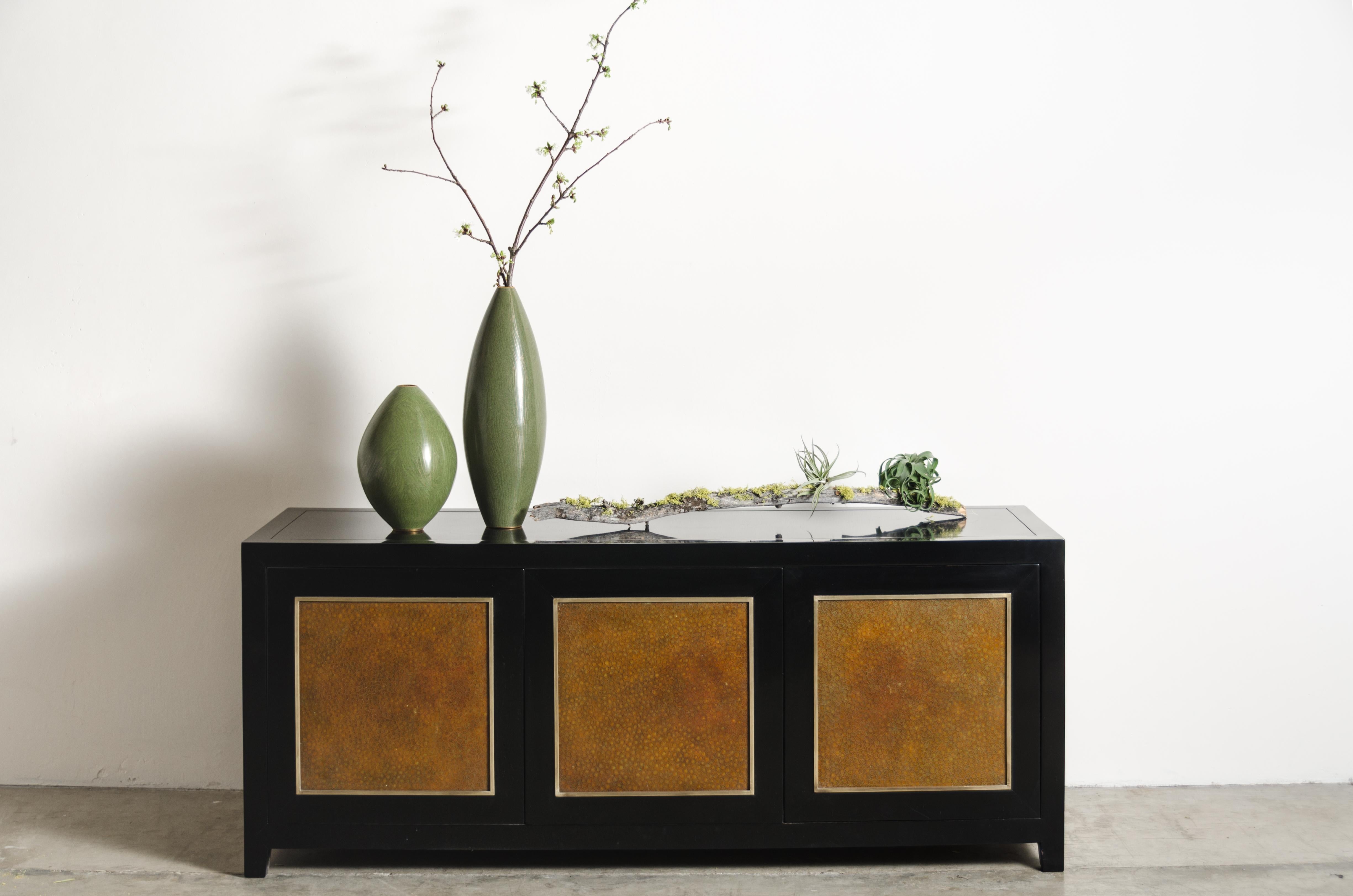 Low Cabinet with Amber Shargreen Cloisonné Panel by Robert Kuo, Limited Edition In New Condition For Sale In Los Angeles, CA