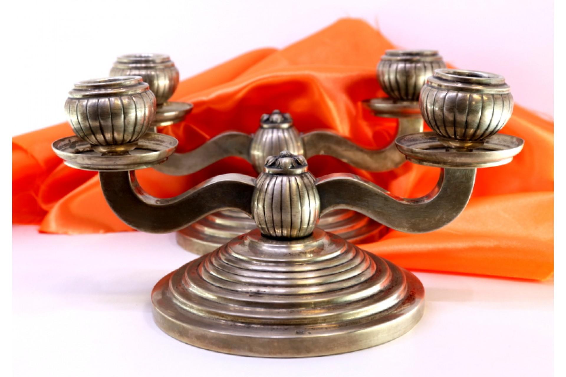 Low candelabras with two lights and gradient bases In Good Condition For Sale In Porto, PT