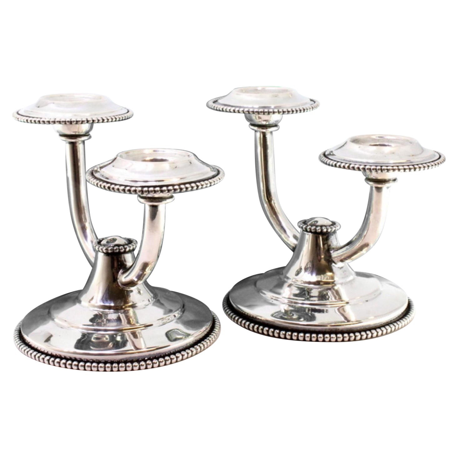 Low candelabras with two pearly lights and fluted bases