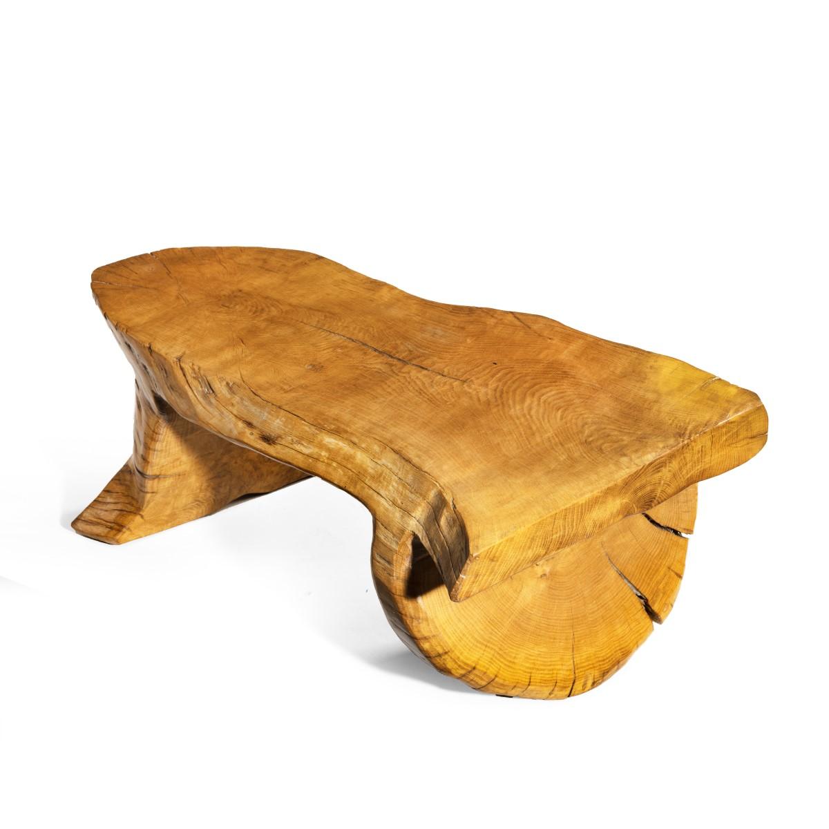 English Low Carved Elm Coffee Table by Maxie Lane