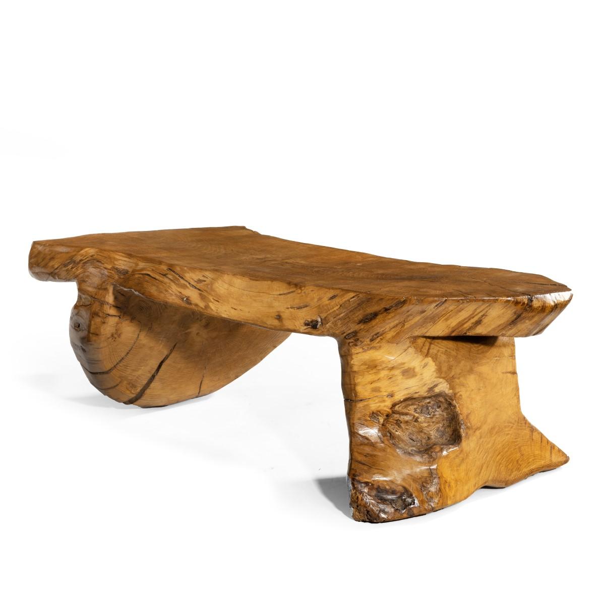 Late 20th Century Low Carved Elm Coffee Table by Maxie Lane