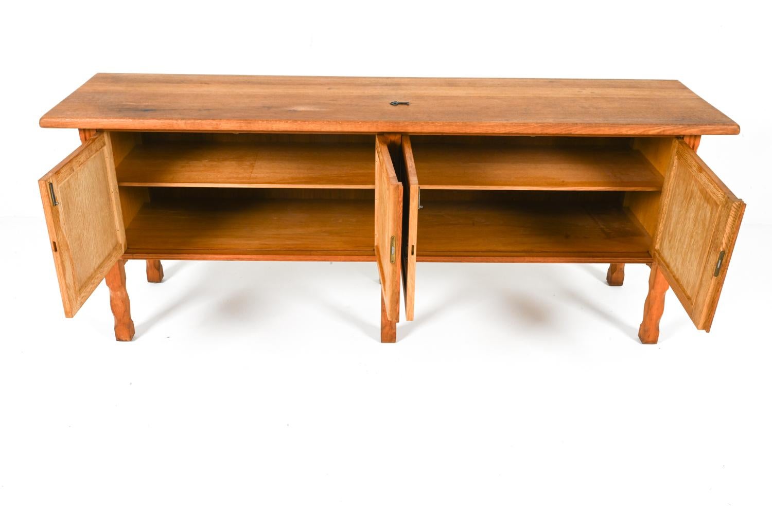 Low Carved Oak Sideboard By Henning Kjaernulf, Denmark 1960's For Sale 6