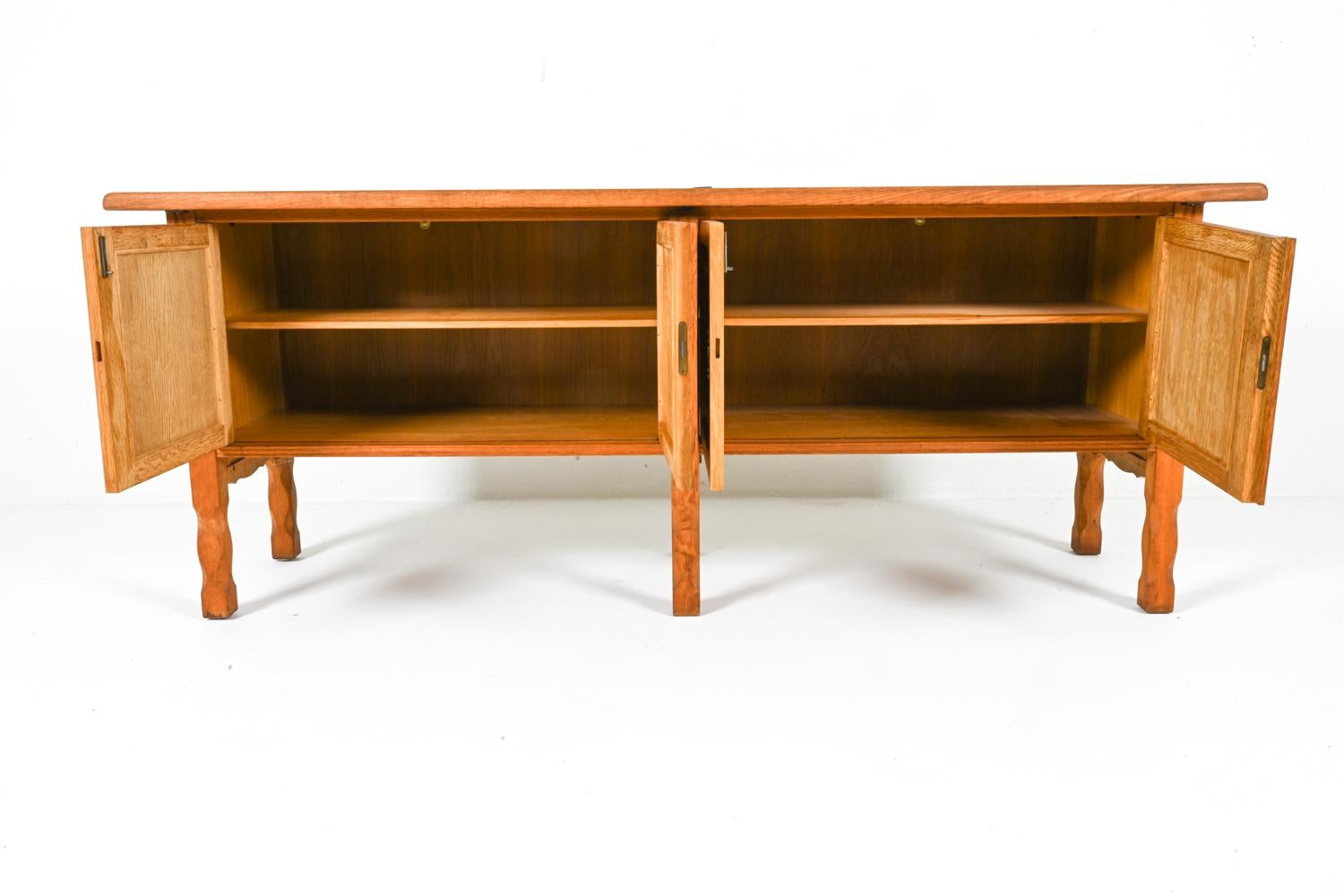 Low Carved Oak Sideboard By Henning Kjaernulf, Denmark 1960's For Sale 7