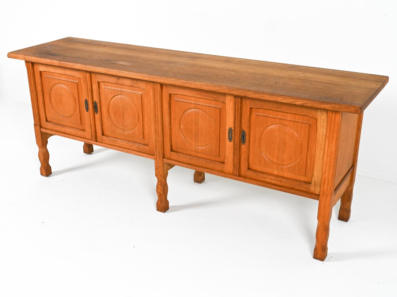Danish Low Carved Oak Sideboard By Henning Kjaernulf, Denmark 1960's