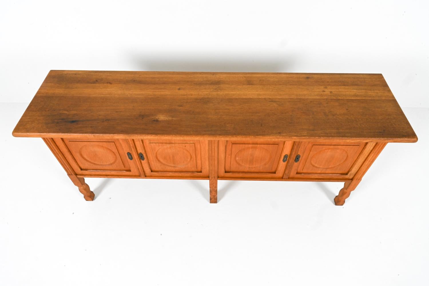 20th Century Low Carved Oak Sideboard By Henning Kjaernulf, Denmark 1960's For Sale