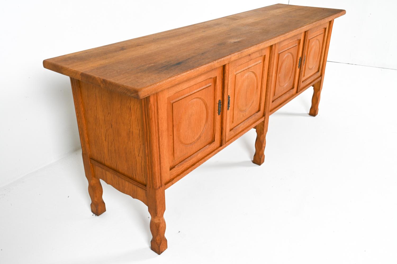 Low Carved Oak Sideboard By Henning Kjaernulf, Denmark 1960's 1
