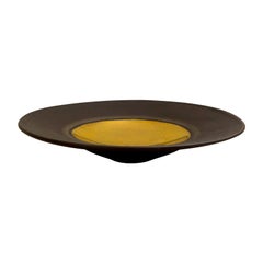 Low Ceramic Bowl with Rust Glaze and 22K Gold Lustre Interior by Sandi Fellman