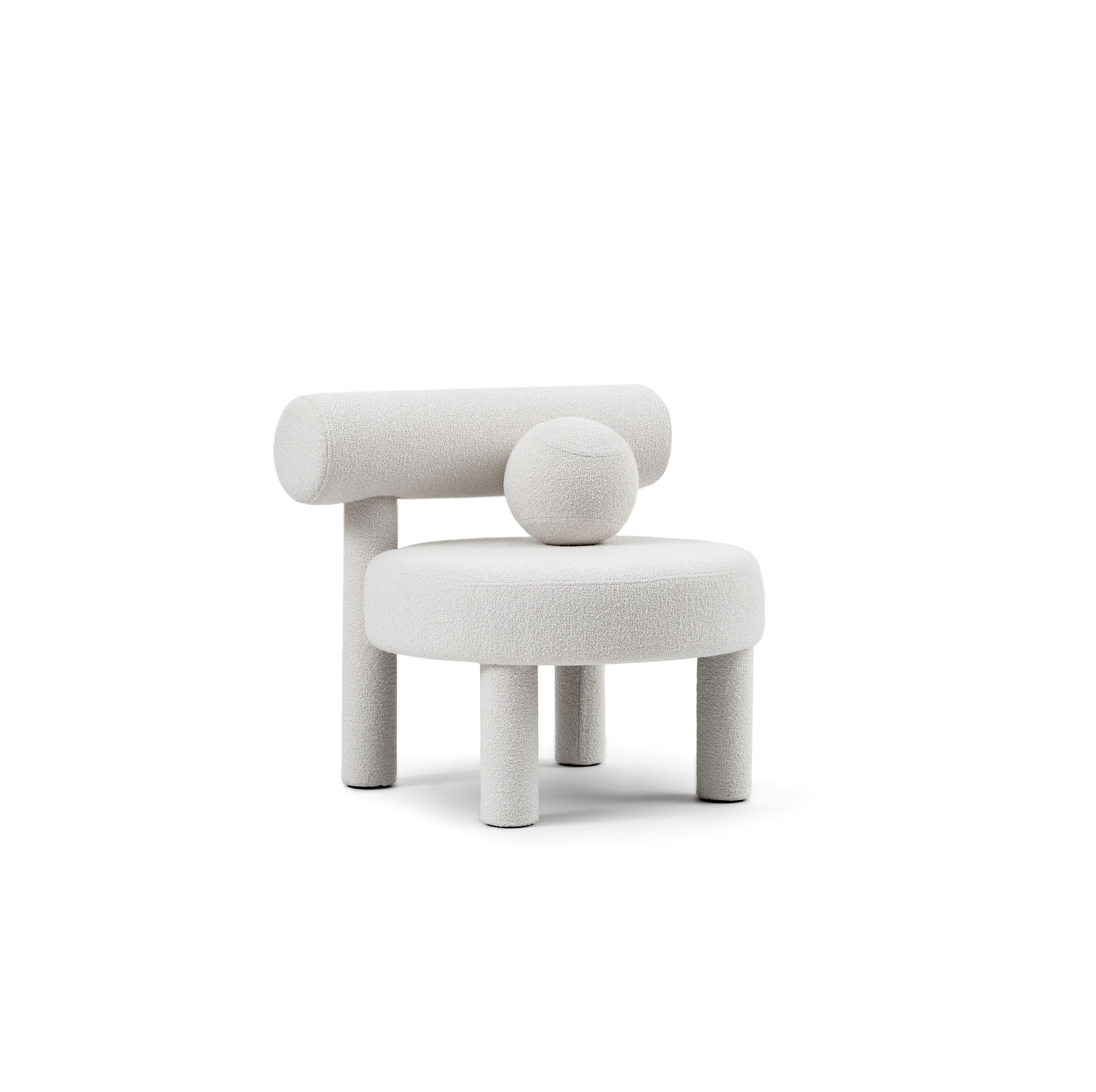 Ukrainian Low Chair 'GROPIUS CS1' by NOOM, Fully upholstered in Bouclé, White For Sale