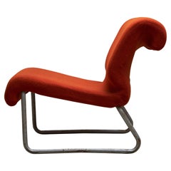 Low Chair on a Tubular Metal Frame with Orange Upholstery, 1970s