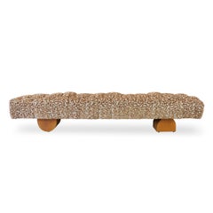 Low Channel-Tufted Bench, Cut Velvet, Arch Wood Feet