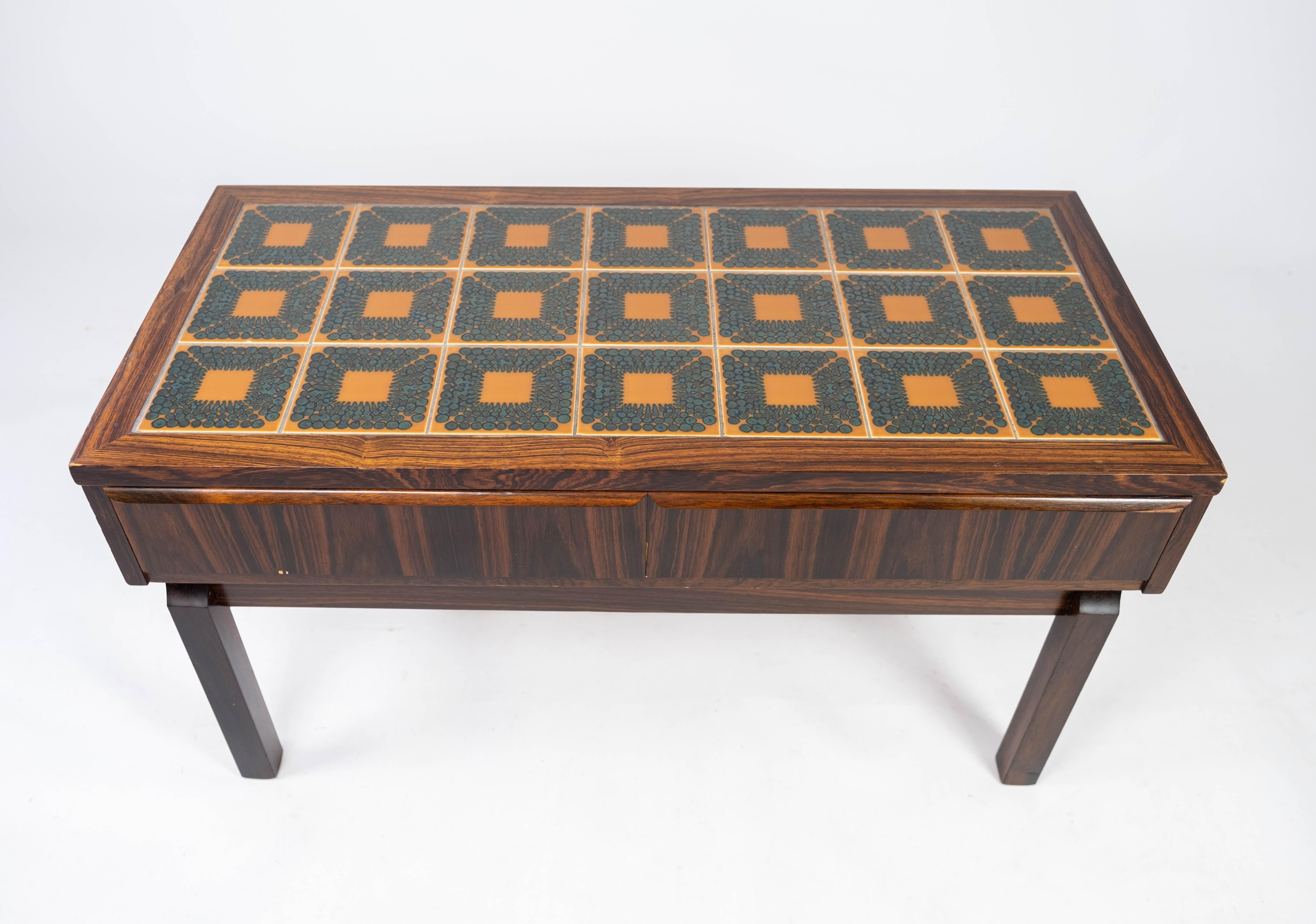 Scandinavian Modern Low Chest in Rosewood and Tiles, of Danish Design from the 1960s For Sale