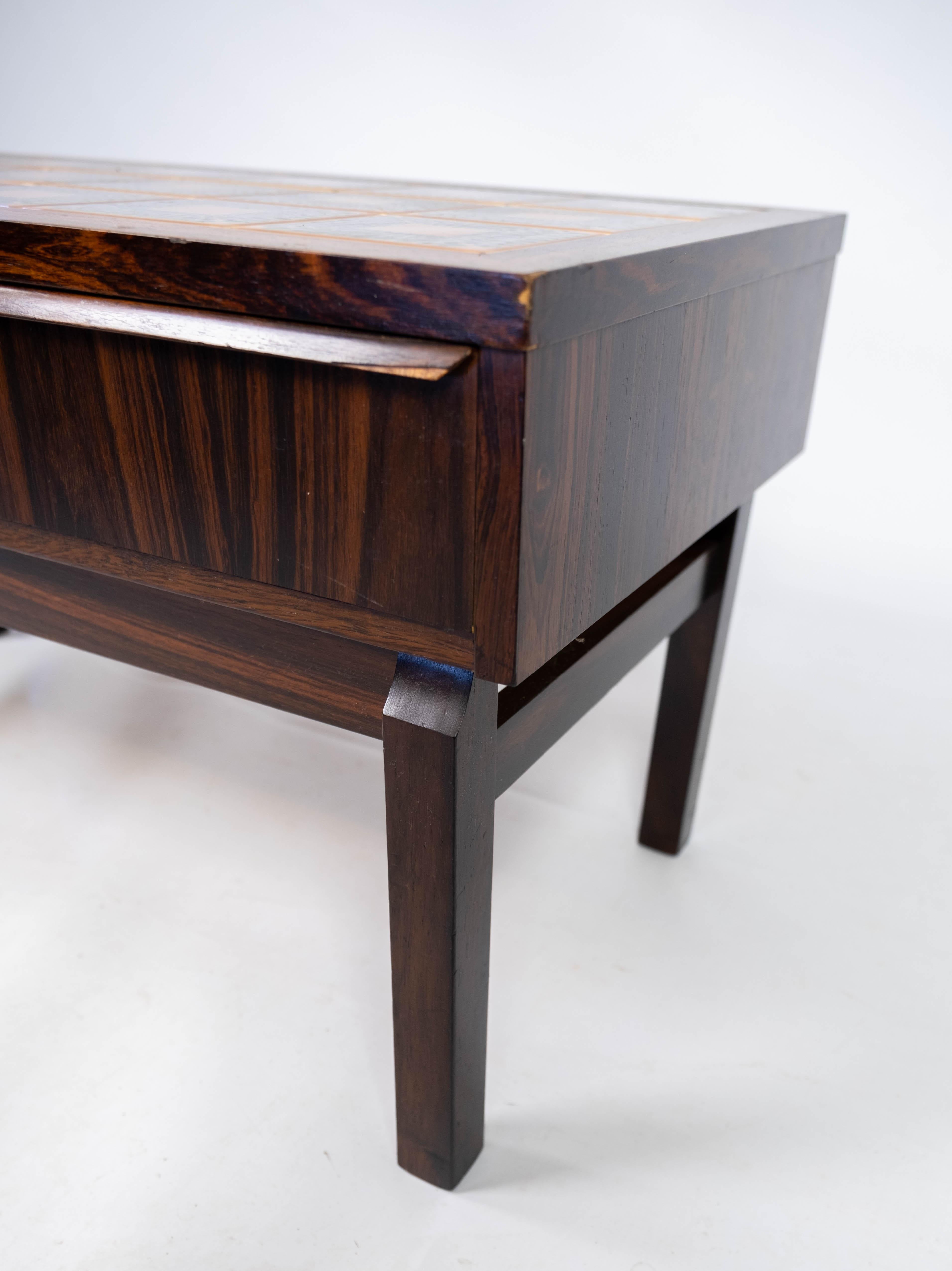 Mid-20th Century Low Chest in Rosewood and Tiles, of Danish Design from the 1960s For Sale
