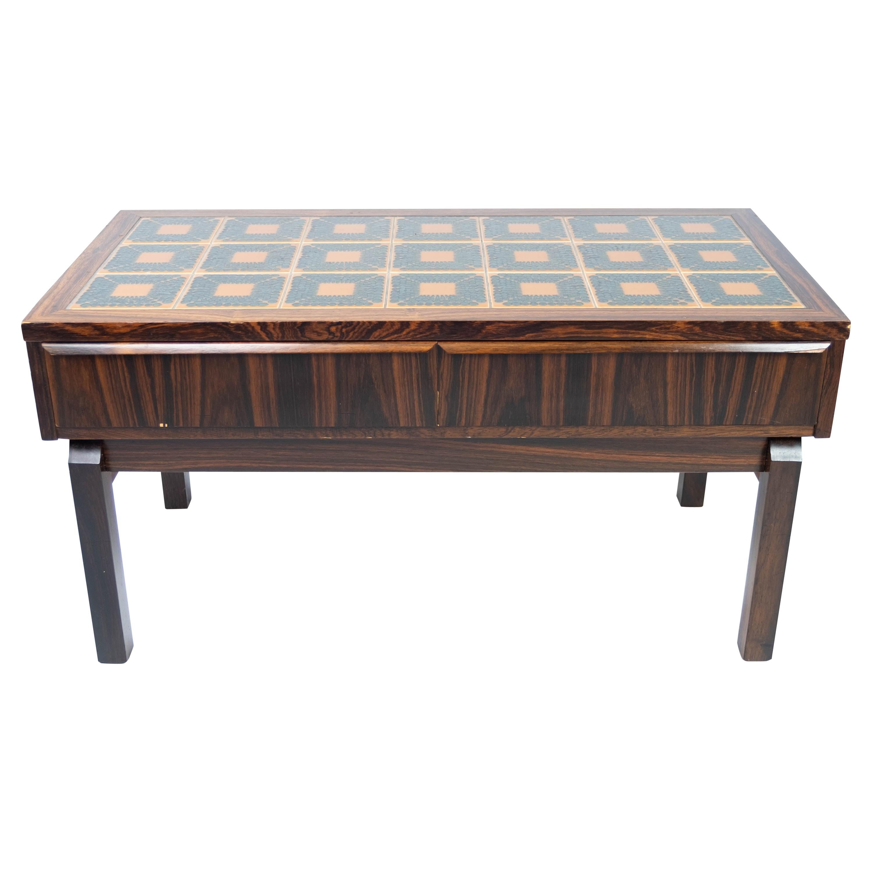 Low Chest in Rosewood and Tiles, of Danish Design from the 1960s