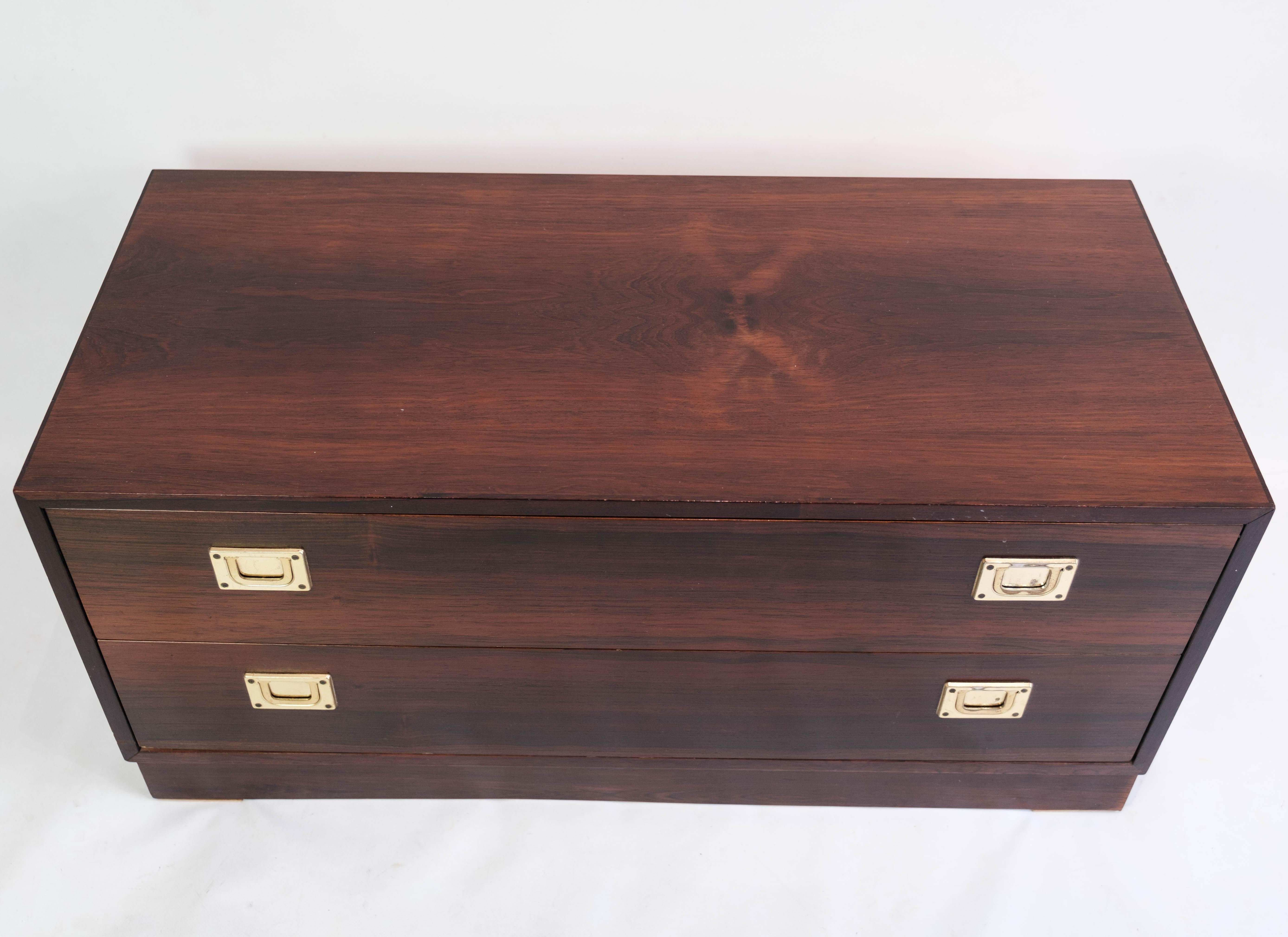 Scandinavian Modern Low Chest of Drawers in Rosewood with Brass Handles, of Danish Design, 1960s