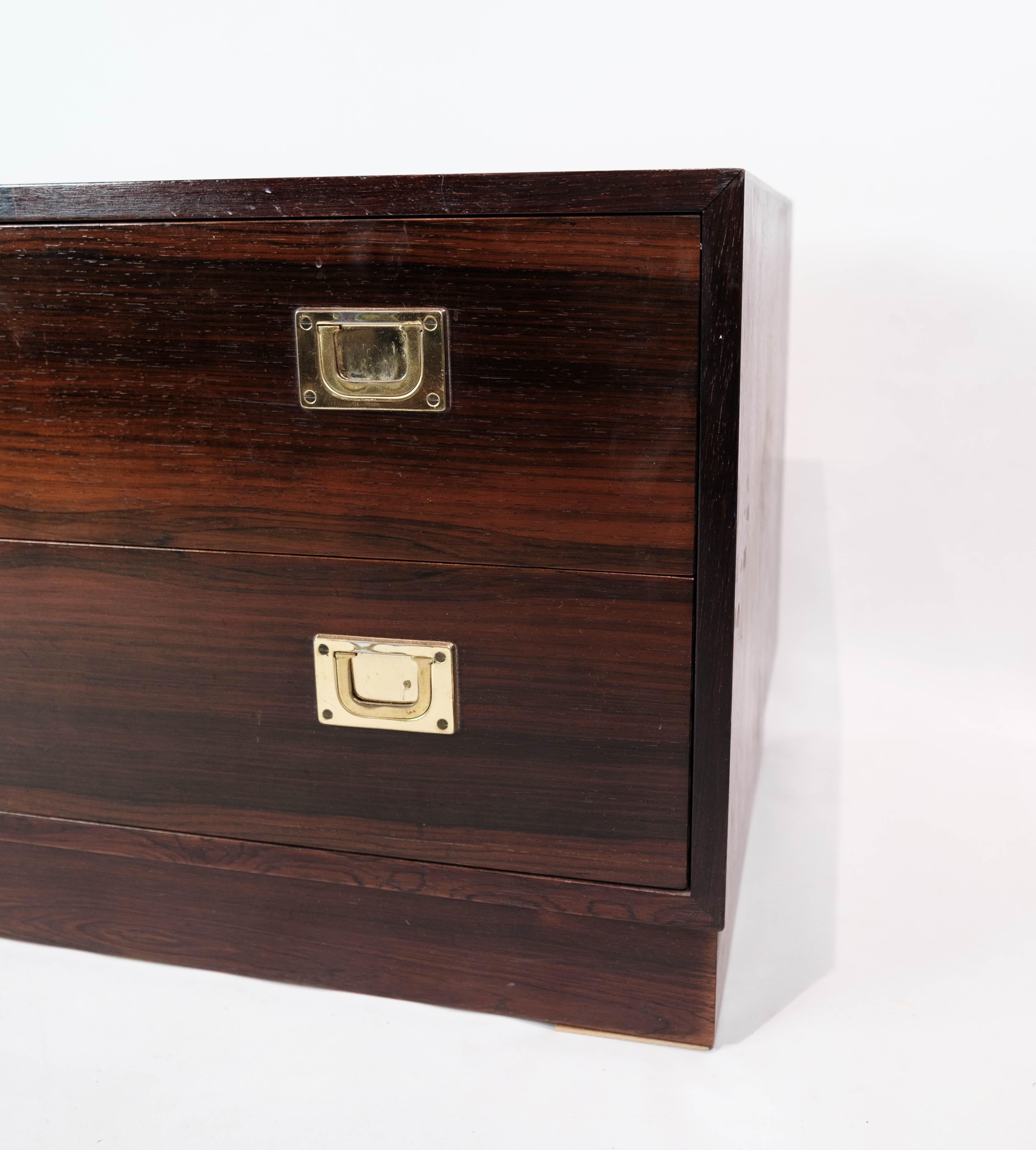 Mid-20th Century Low Chest of Drawers in Rosewood with Brass Handles, of Danish Design, 1960s