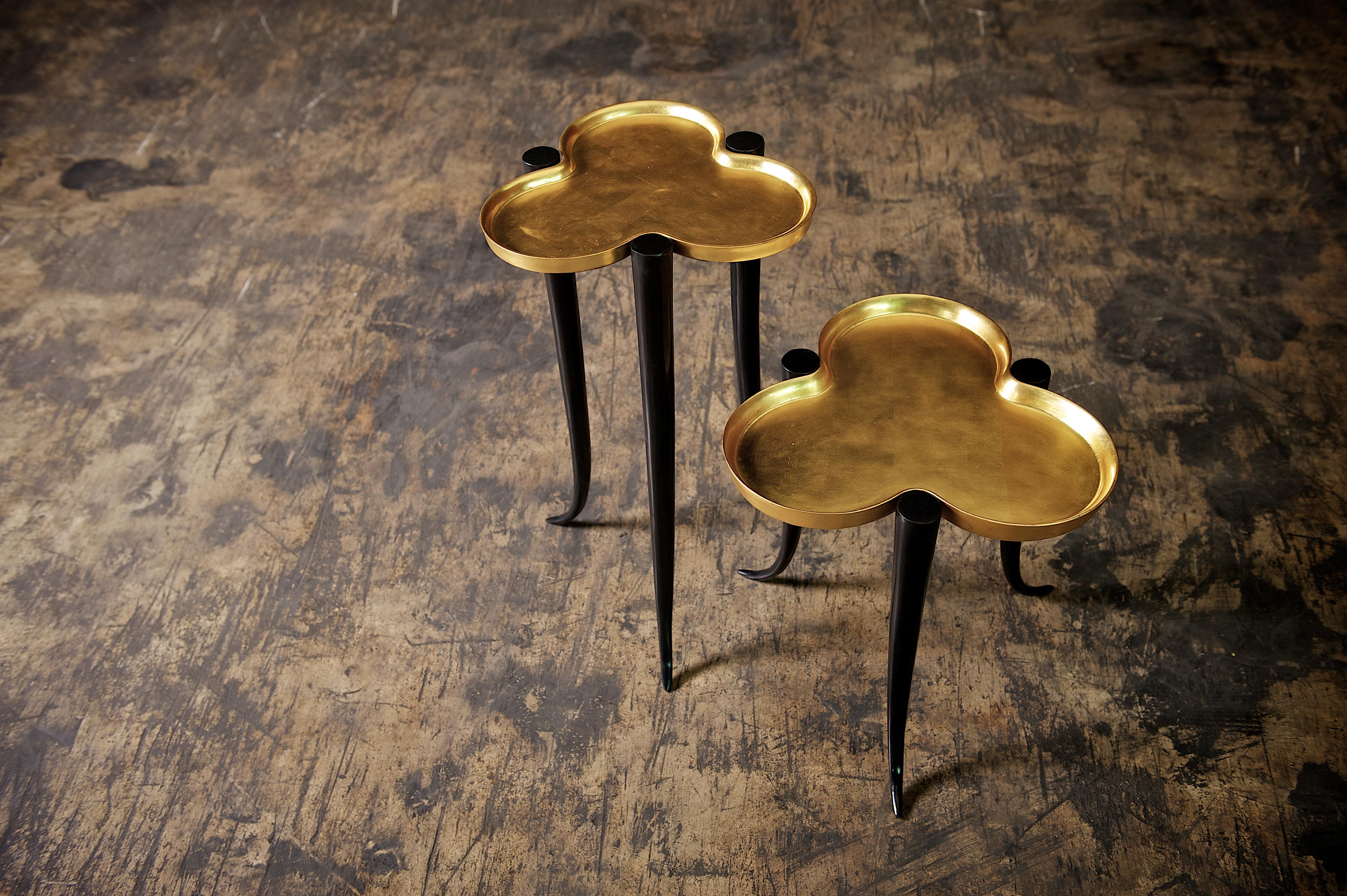 Table d'appoint basse Chime en bronze avec laque à feuilles d'or par Elan Atelier, EN STOCK Neuf - En vente à New York, NY