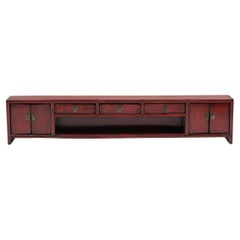 Used Low Chinese Cinnabar Kang Chest, c. 1850