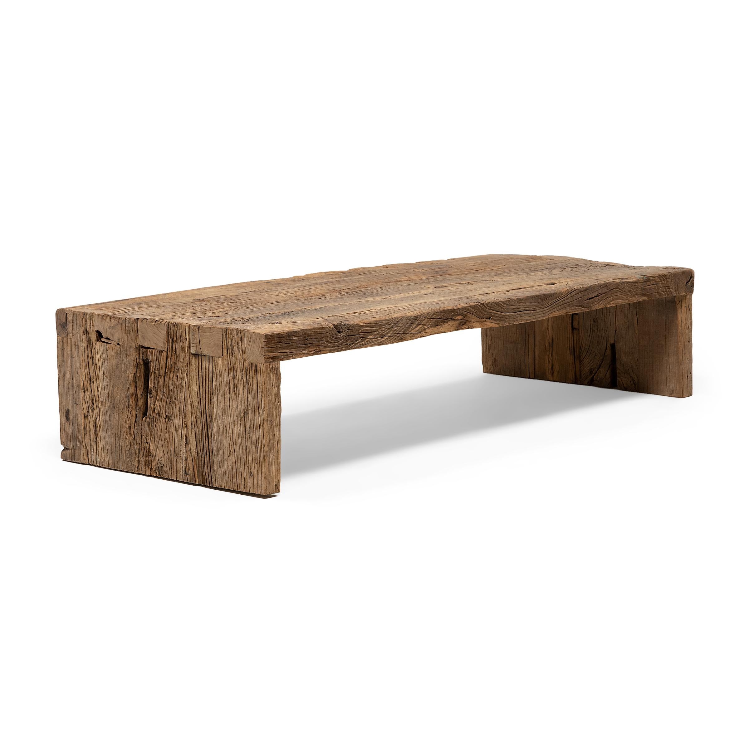 Chinese Low Reclaimed Elm Waterfall Coffee Table For Sale