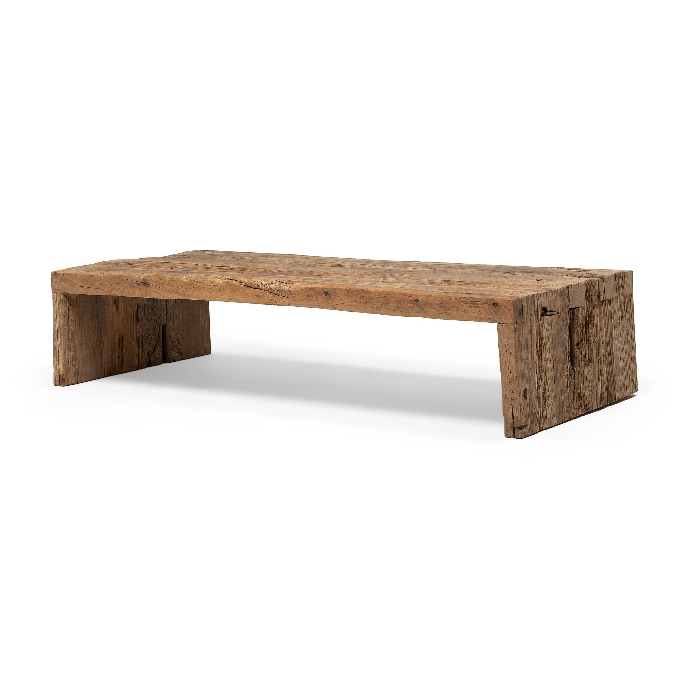 Low Reclaimed Elm Waterfall Coffee Table For Sale 1