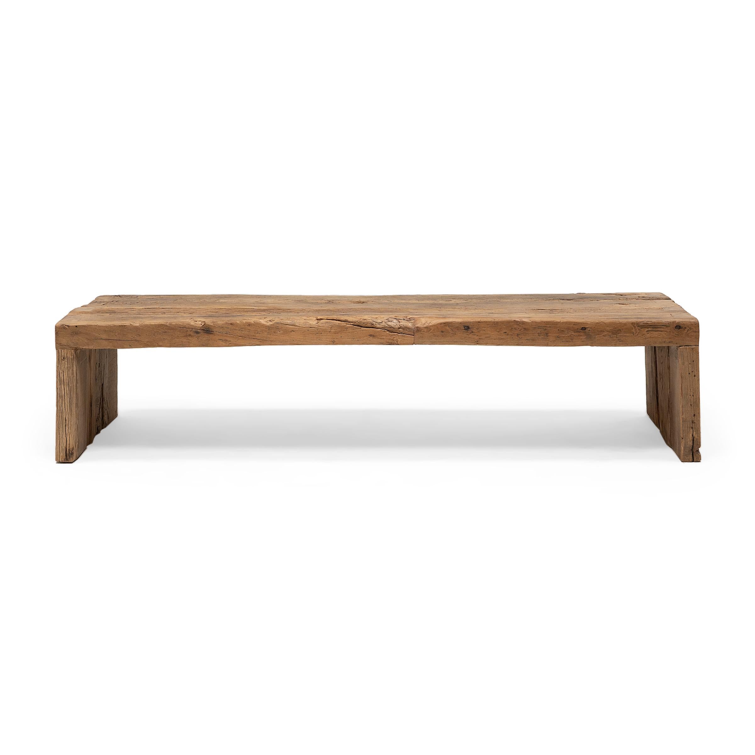 Low Reclaimed Elm Waterfall Coffee Table For Sale 2