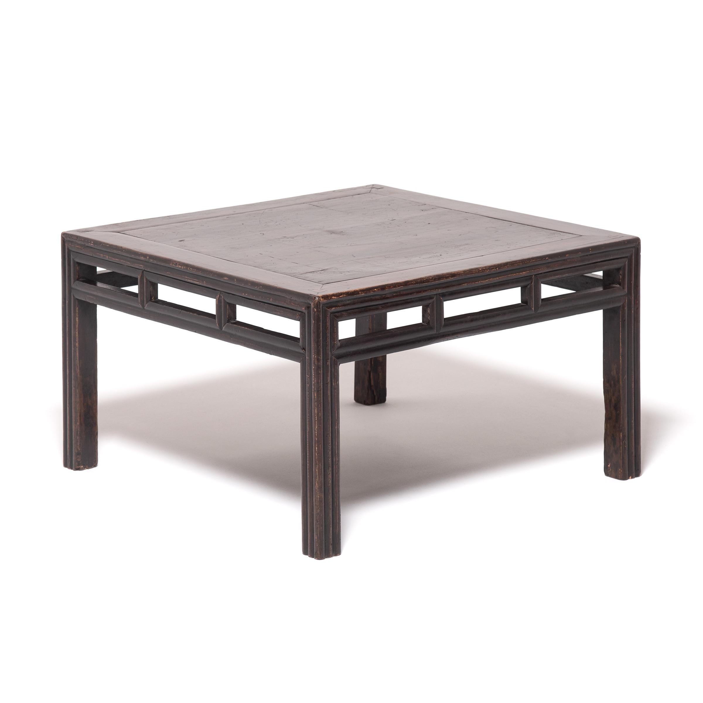 Qing Low Chinese Square Table with Ridged Sides, c. 1900 For Sale