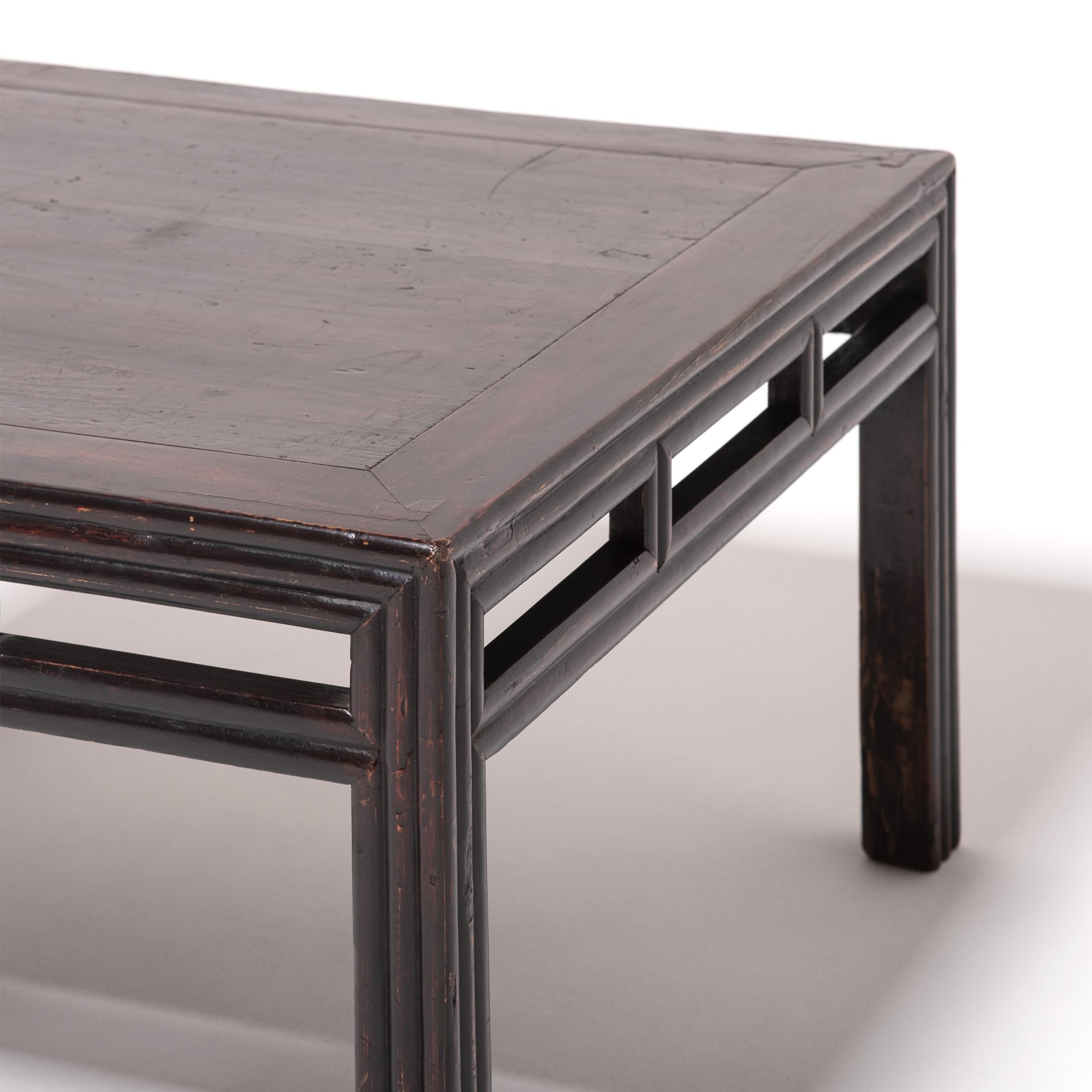 20th Century Low Chinese Square Table with Ridged Sides, c. 1900 For Sale