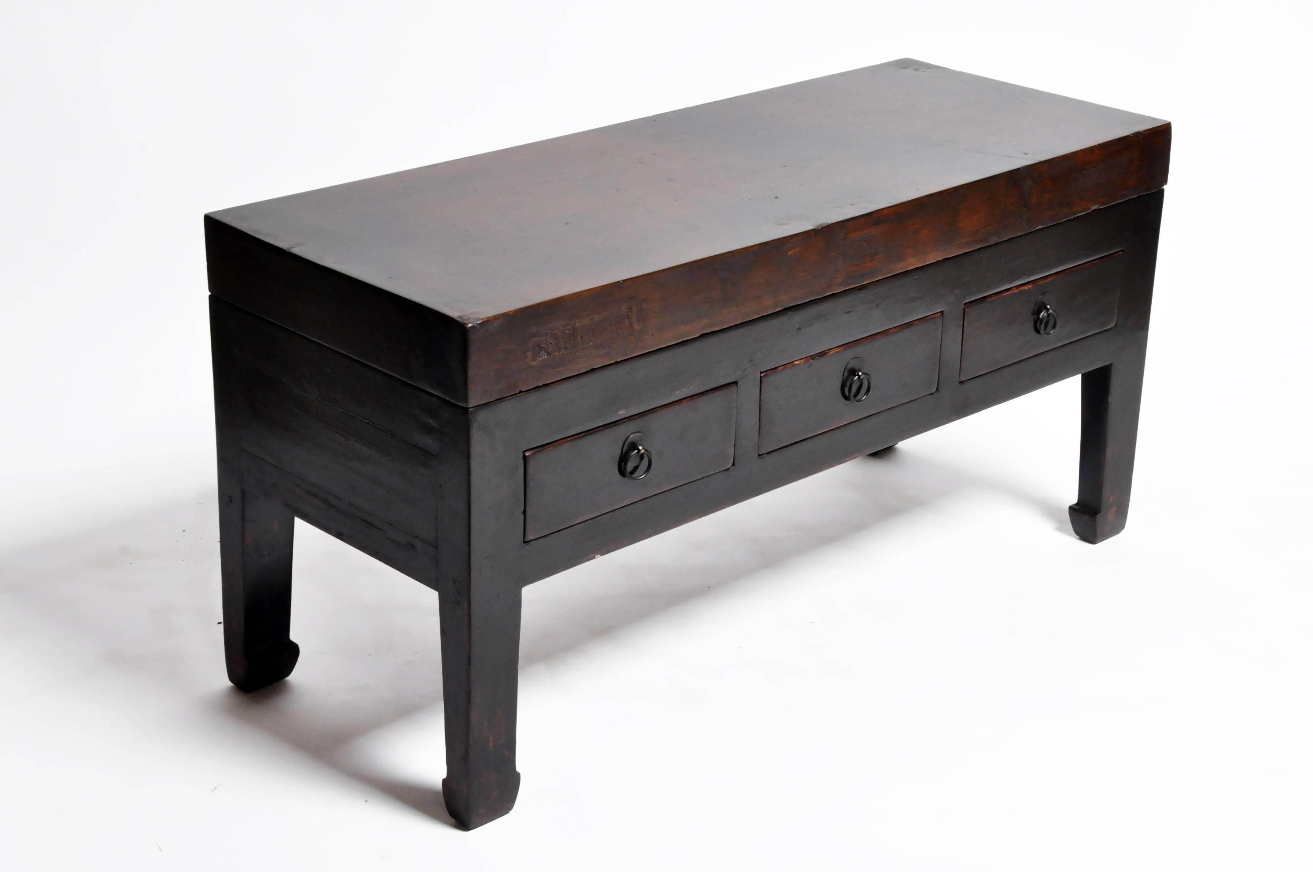 Contemporary Low Chinese Table with Three Drawers and Terracotta Top