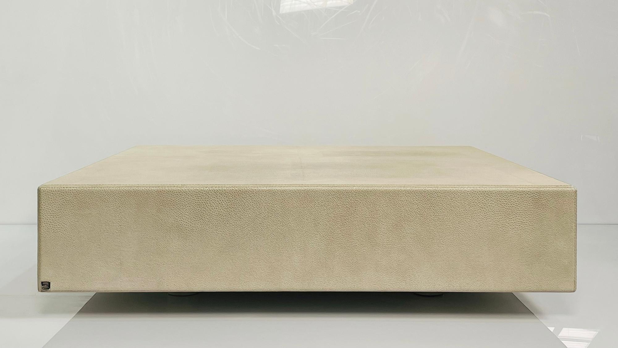 Italian Low Coffee Table Embossed in Leather by Fendi For Sale