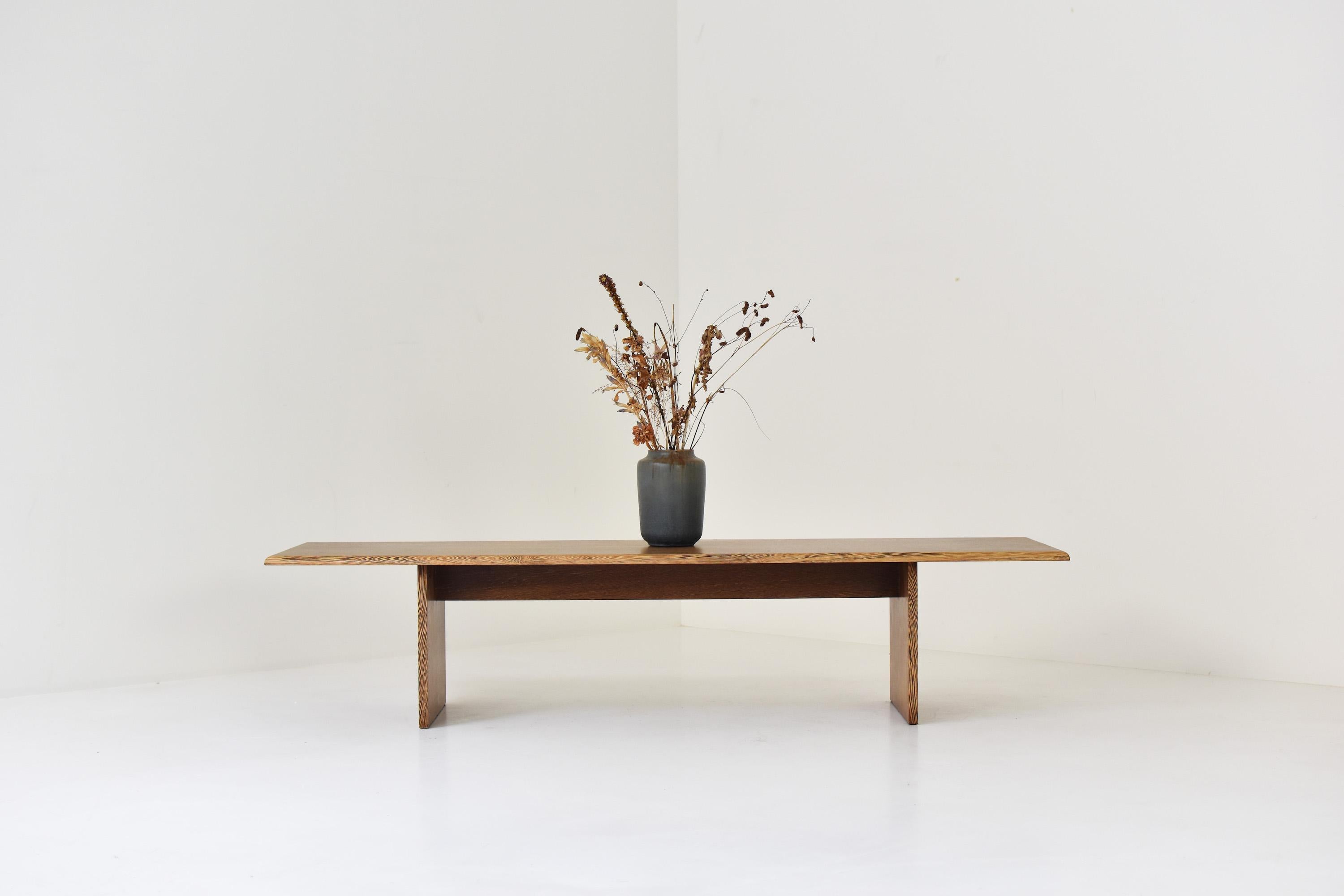 Nice low coffee table from Belgium, designed and manufactured in the 1960’s. This rectangular coffee table or bench is made out of wenge. Minimalist design. Good original condition.
