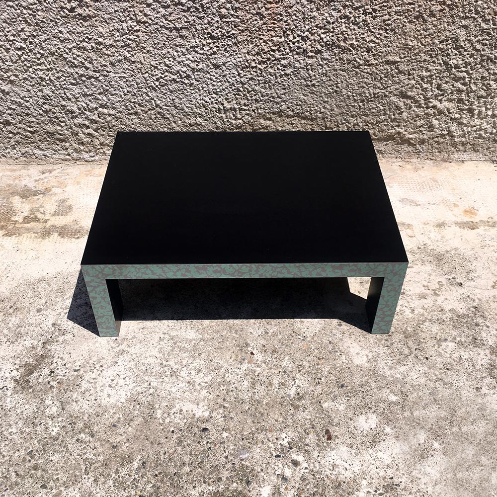 Post-Modern Low Coffee Table with Green Decorative Motif on Two Side, 1980s