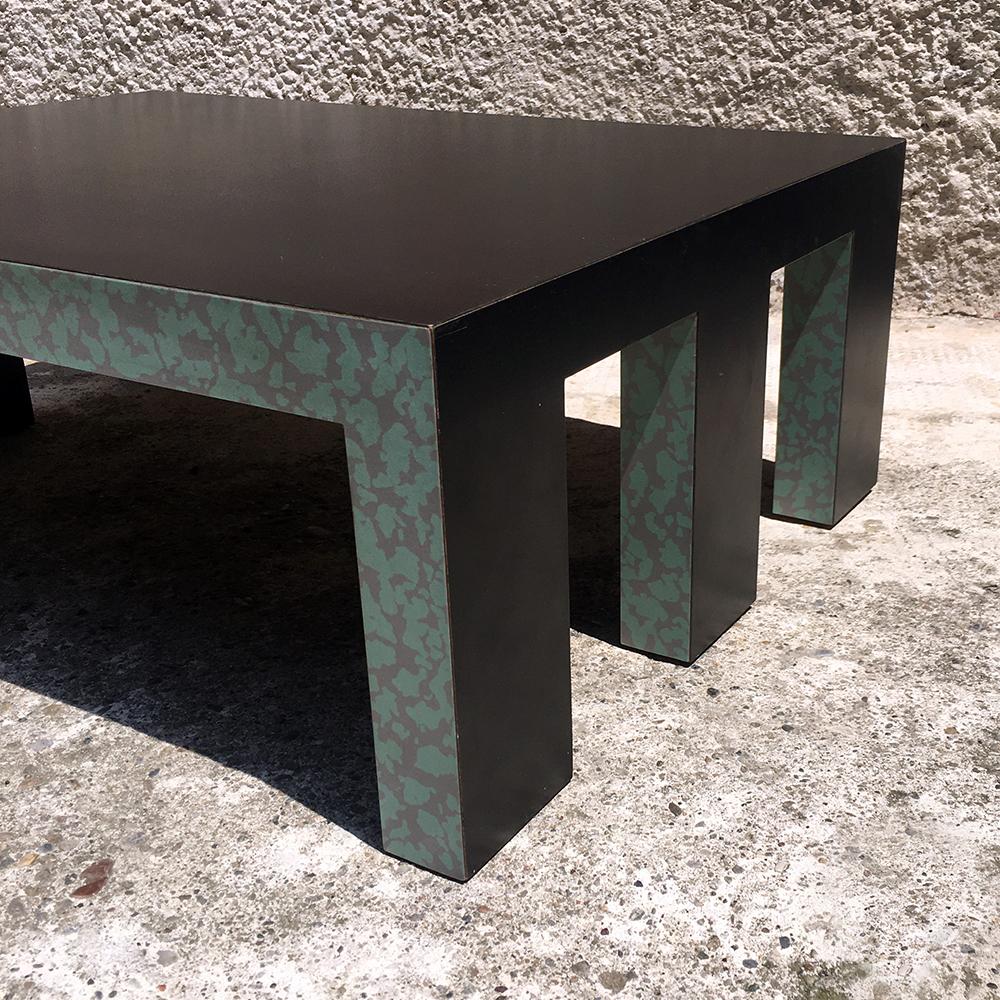 Low Coffee Table with Green Decorative Motif on Two Side, 1980s In Good Condition In MIlano, IT
