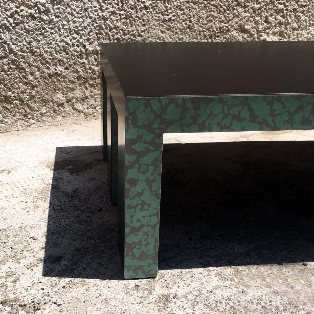 Wood Low Coffee Table with Green Decorative Motif on Two Side, 1980s