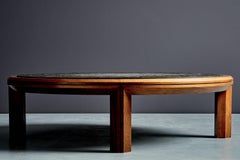 Low Coffee Table with round Slate Top France, 1970s