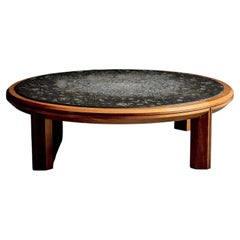 Low Coffee Table with round Slate Top France, 1970s