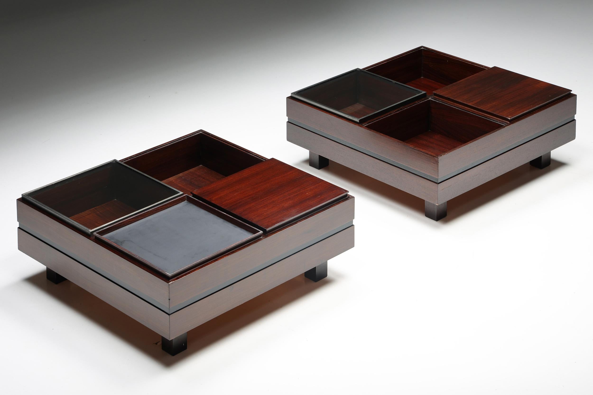 Mid-Century Modern Low Coffee Tables with Removable Trays by Carlo Hauner for Forma, Italy, 1970s