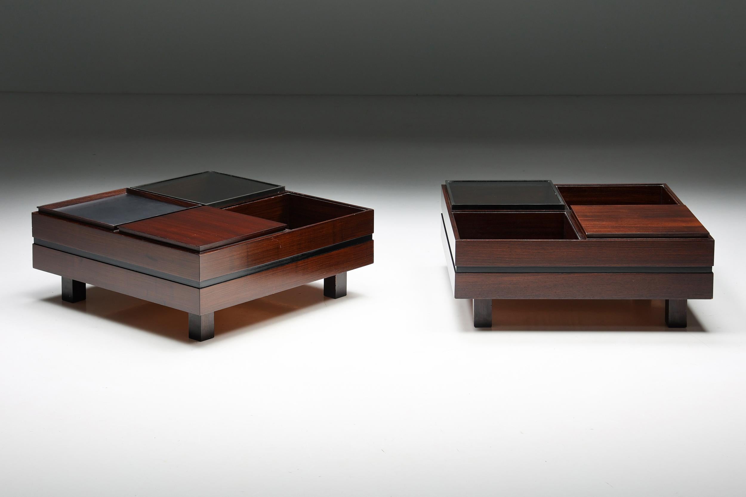 Italian Low Coffee Tables with Removable Trays by Carlo Hauner for Forma, Italy, 1970s