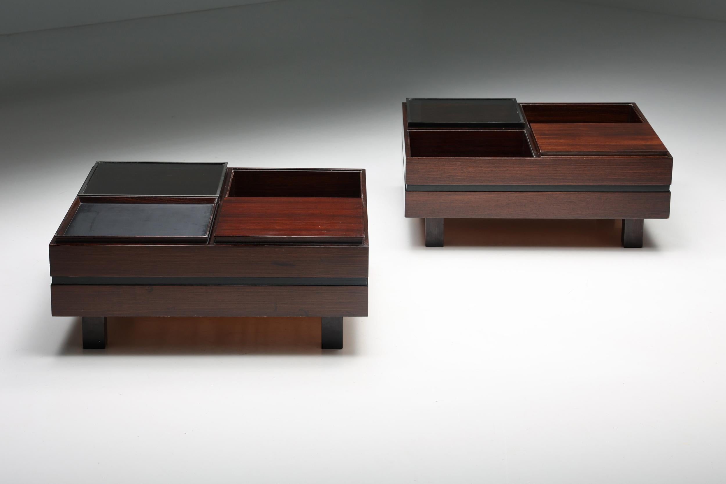Low Coffee Tables with Removable Trays by Carlo Hauner for Forma, Italy, 1970s In Excellent Condition In Antwerp, BE