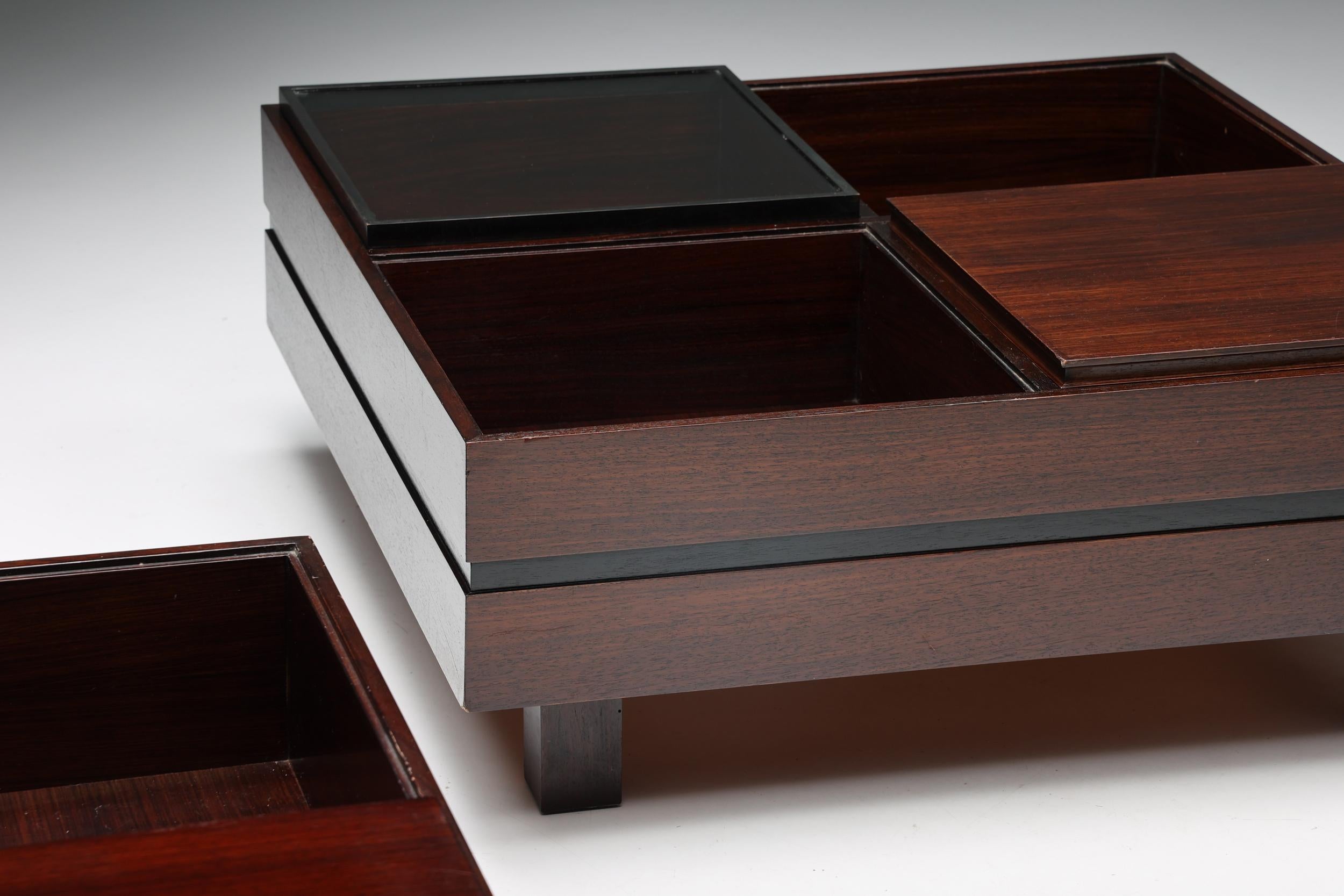 Wood Low Coffee Tables with Removable Trays by Carlo Hauner for Forma, Italy, 1970s