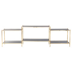 Low Console in Gilt Brass and Smoked Glass, 1970s