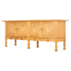 Low Credenza in Solid Carved Oak by Henning Kjærnulf 60's