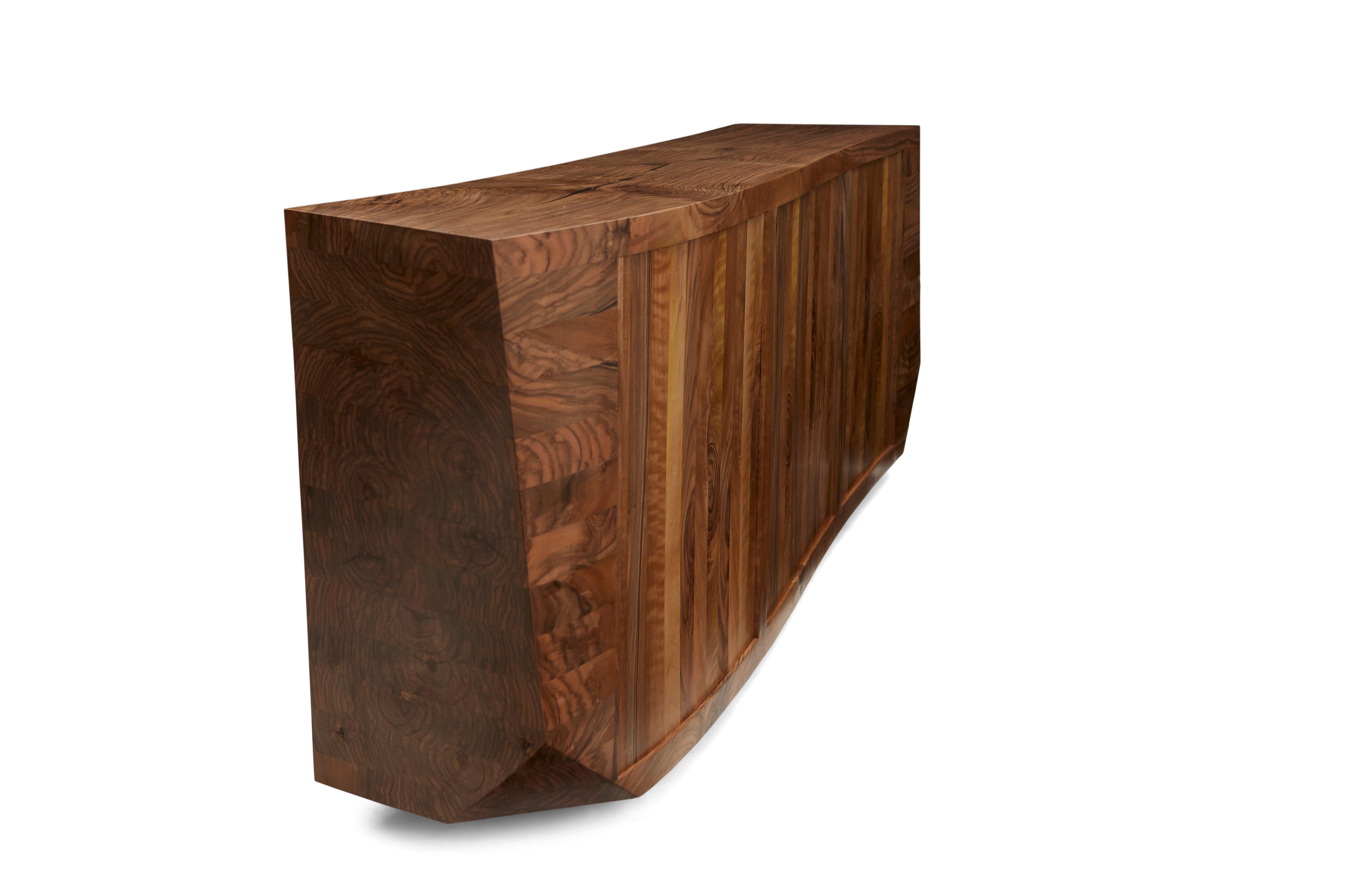 Contemporary Bespoke Asymmetrical Bookcase of solid English walnut. 