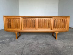 Low Danish Oak Sideboard, Carved Front Panels, Brutalist Style, 1960s