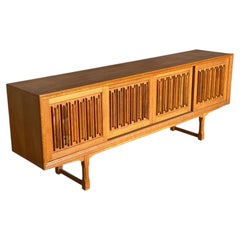 Low Danish Oak Sideboard, Carved Front Panels, Brutalist Style, 1960s